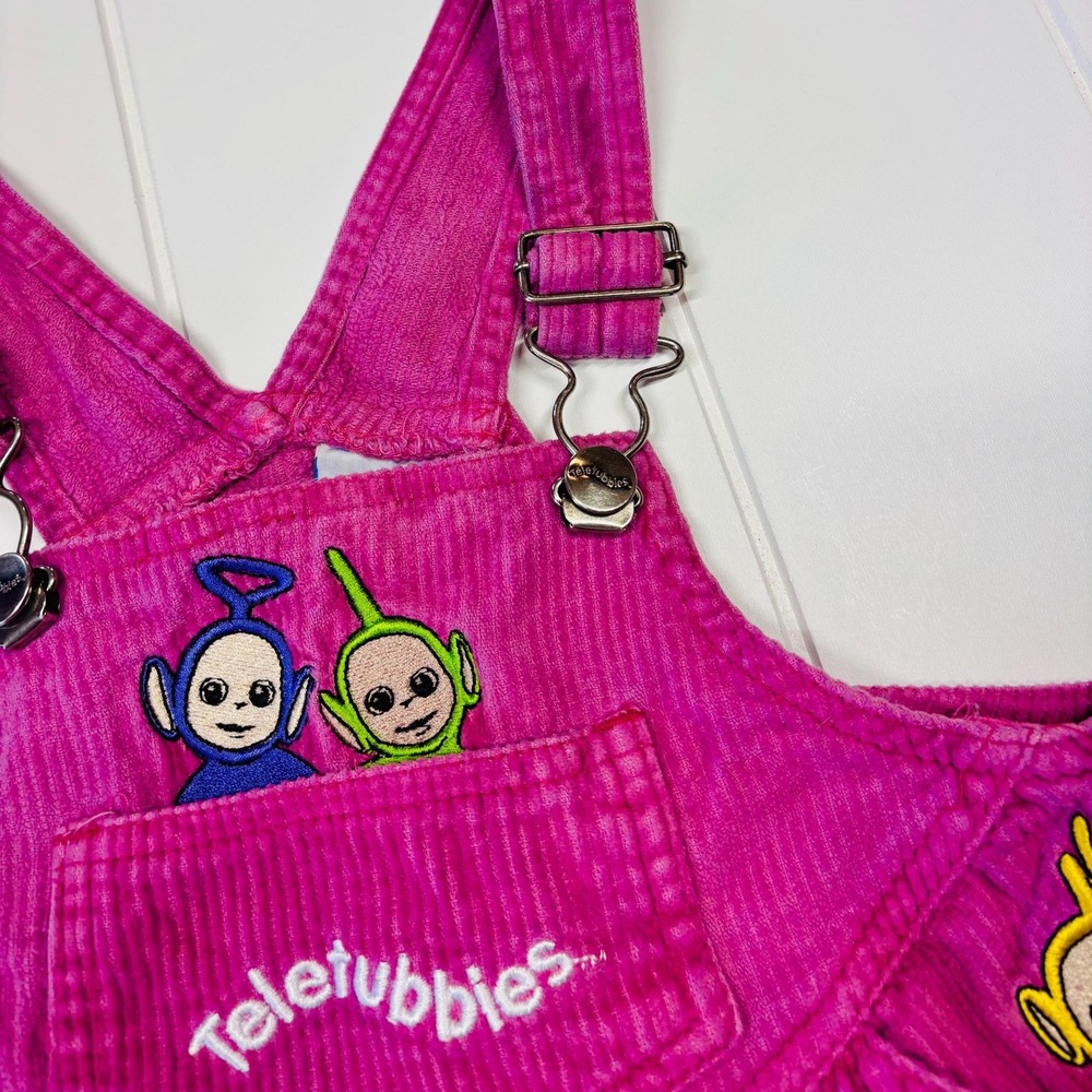 Vintage Teletubbies Embroidered Hot Pink Corduroy Overall Dress, Size 3T - Picture 6 of 15